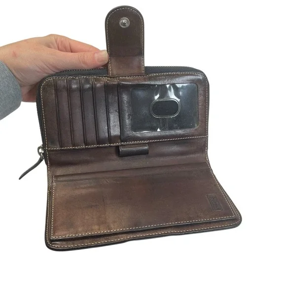 Dooney & Bourke Black Pebbled Leather Zip Around Wallet Classic Check Book Y2K - Picture 3 of 13